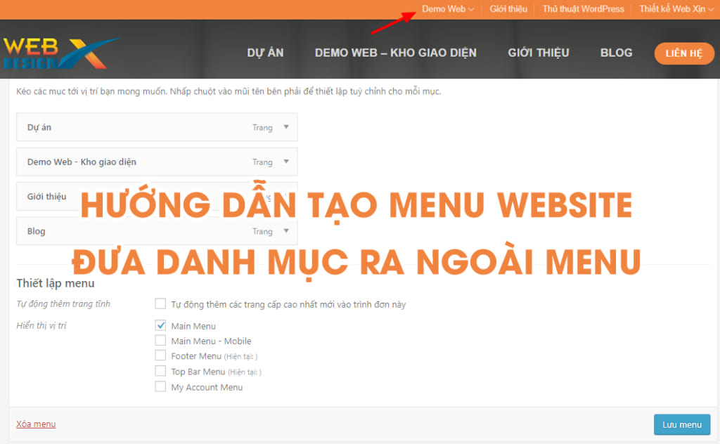 huong dan tao menu website va dua danh muc ra ngoai menu trang chu