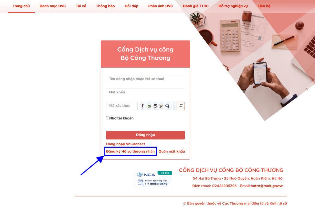 Thông báo website với Bộ Công Thương 2025 – Hướng dẫn chi tiết 11 Đăng ký tài khoản thương nhân tại cổng dịch vụ công Bộ Công Thương