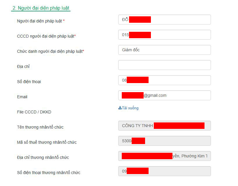 Thông báo website với Bộ Công Thương 2025 – Hướng dẫn chi tiết 18 Khai báo thông tin người đại diện pháp luật