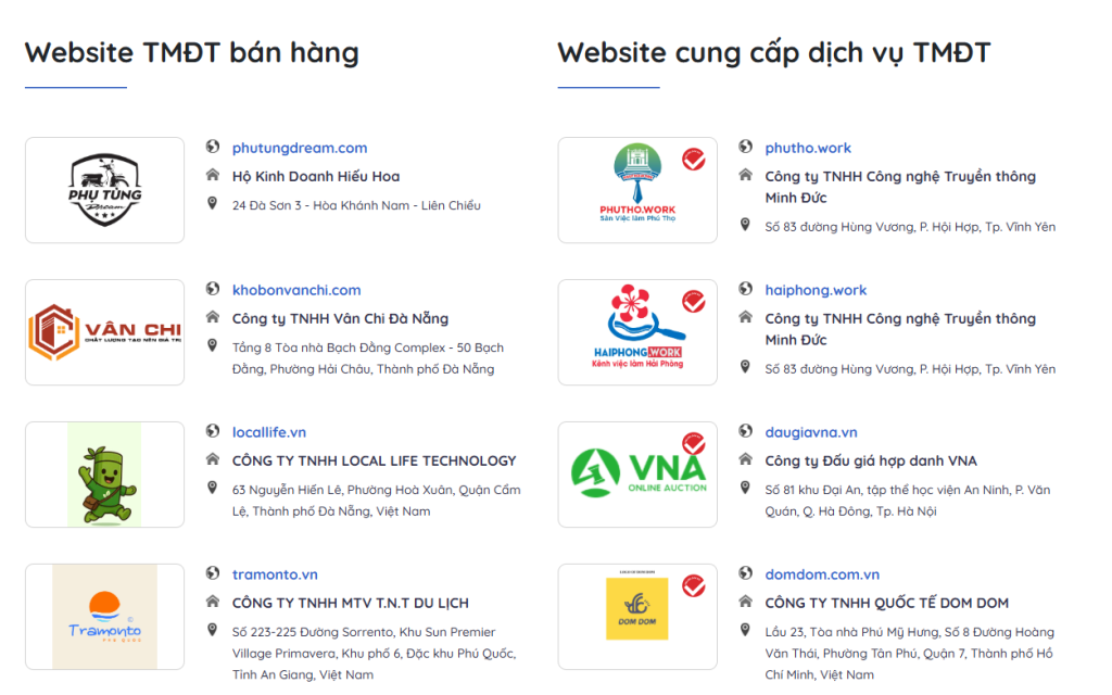 Hướng dẫn đăng ký website với Bộ Công Thương (2025) 5 Danh sách các website đăng ký thành công được công bố trên trang web của Bộ công thương - online.gov.vn
