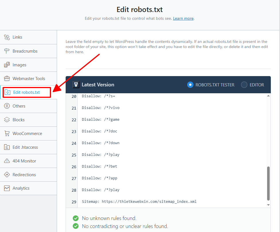 Cách xóa URL bị index spam và chặn spam index hiệu quả trên WordPress 2025 20 Cập nhật robots.txt qua Rank Math SEO