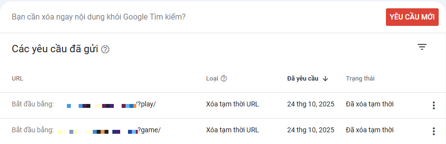 Cách xóa URL bị index spam và chặn spam index hiệu quả trên WordPress 2025 19 Kết quả khi gửi yêu cầu xóa url hàng loạt trên Google Search Console